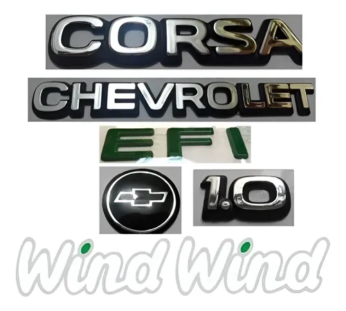 Kit Emblemas Corsa 1.0 Chevrolet Efi 2- Wind Adesivo Mala Gm