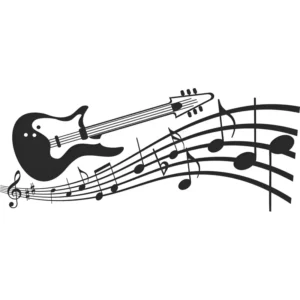 Adesivo de Parede Notas Musicais e Guitarra, Para Quarto e Estúdio