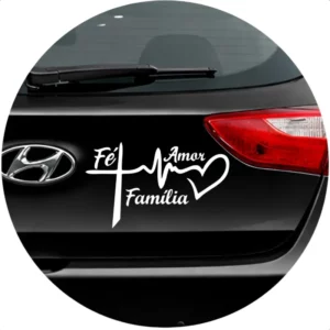 Adesivo Fé Amor Família Para Carro Moto Vidro Branco 25cm