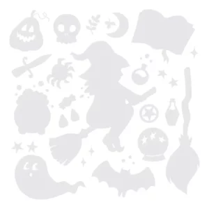 Kit Adesivo Halloween Bruxa Foscauto Parede Vitrine Branco 95cm