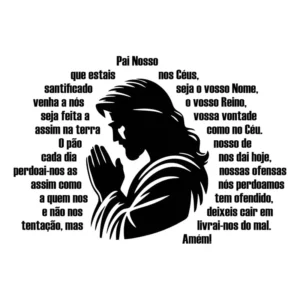 Adesivo Parede Oração Pai Nosso Silhueta Jesus - 80cm X 55cm Cor Preto Fosco