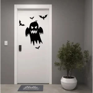 Adesivo de Parede Halloween Fantasmas e Morcegos Fosco para Porta e Vitrine Foscauto
