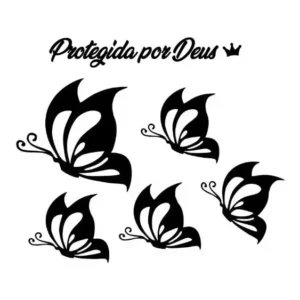 Adesivo 5 Borboletas E Frase Protegida Por Deus Carro Moto