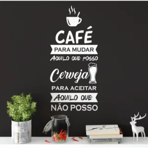 Adesivo Parede Frase Cozinha Geladeira Café Cerveja Chopp Cor Branco