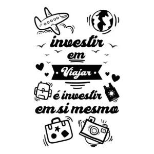 Adesivo Decorativo de Parede Preto Fosco com Frase Viajar 55x90cm