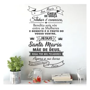 Adesivo Decorativo De Parede Vinilico Oração Ave Maria Cor Preto