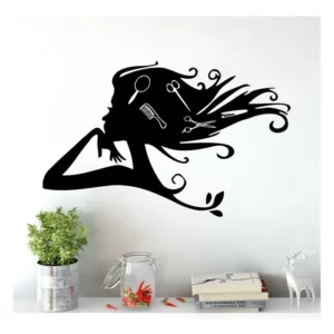 Adesivo Decorativo De Parede Cabeleireiro Corte Beleza Cor Preto
