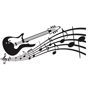 Adesivo Decorativo Parede Guitarra Notas Musicais Foscauto 1m Preto Fosco