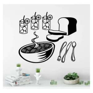 Adesivo Decorativo Parede Cozinha Utensilios Pão Limonada Cor Preto