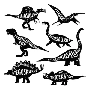 Adesivos De Parede Kit Com 7 Dinossauros Grande! Preto Fosco