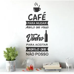 Adesivo Parede Cozinha Frase Café Vinho Wine Taça Xícara