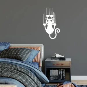 Adesivo de Parede Decorativo Gato Arranhando Branco para Sala