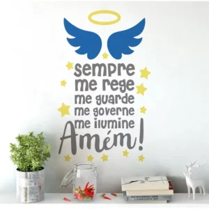 Adesivo De Parede Menino Quarto Infantil Oração Santo Anjo Cor Preto