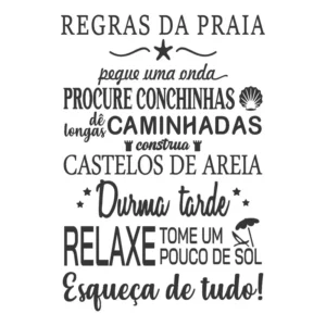 Adesivo Frase De Parede Decorativo Regras Da Praia Motivação Cor Preto