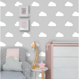 Adesivo Parede Quarto Infantil Nuvens 55un 10cm+ 70un 7cm Cor Branca