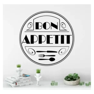Adesivo Decorativo De Parede Talheres Cozinha Bon Appetit Cor Preto