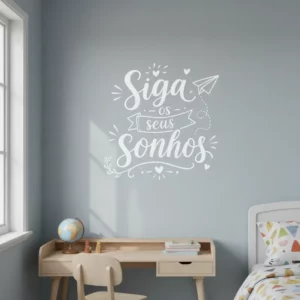 Adesivo De Parede Frase Siga Os Seus Sonhos Coração Avião