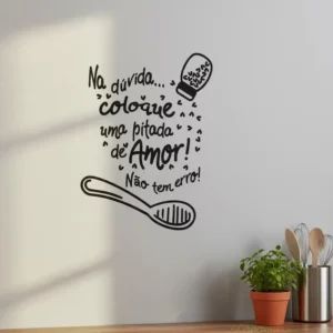 Adesivo Decorativo Parede Geladeira Cozinha Preto Fosco Frase Amor