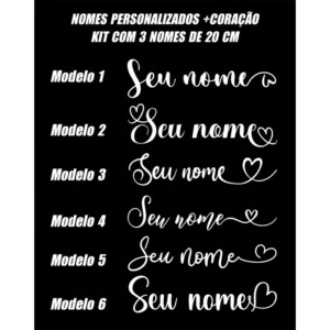 Adesivo De Nomes Com Coração Personalizados