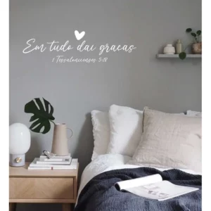 Adesivo Parede Frase Em Tudo Dai Graças + Coração Decorativo