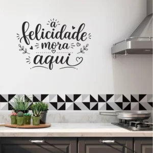 Adesivo Parede A Felicidade Mora Aqui Casa Hall Entrada Apto