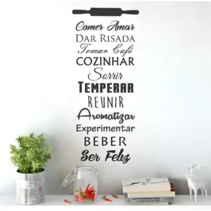 Adesivo Decorativo De Parede Sala Frase Cozinha Comer Amar Cor Preto