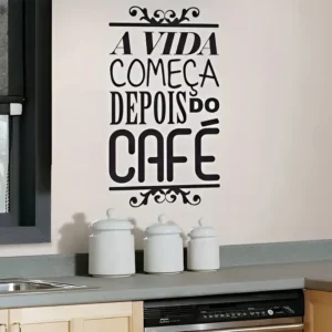Adesivo Decorativo Frase Café Parede Geladeira 36x20 Preto Vinil