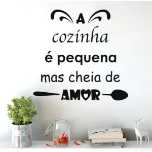 Adesivo Decorativo De Parede Frase Cozinha Cheia De Amor Cor Preto