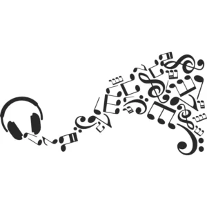 Adesivo Parede Preto Fosco Notas Musicais Headphone Foscauto 120x60cm