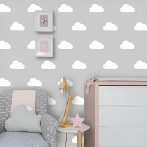 Adesivo Decorativo Lhamaeu Nuvem Branco 50un Paredes e Vidros